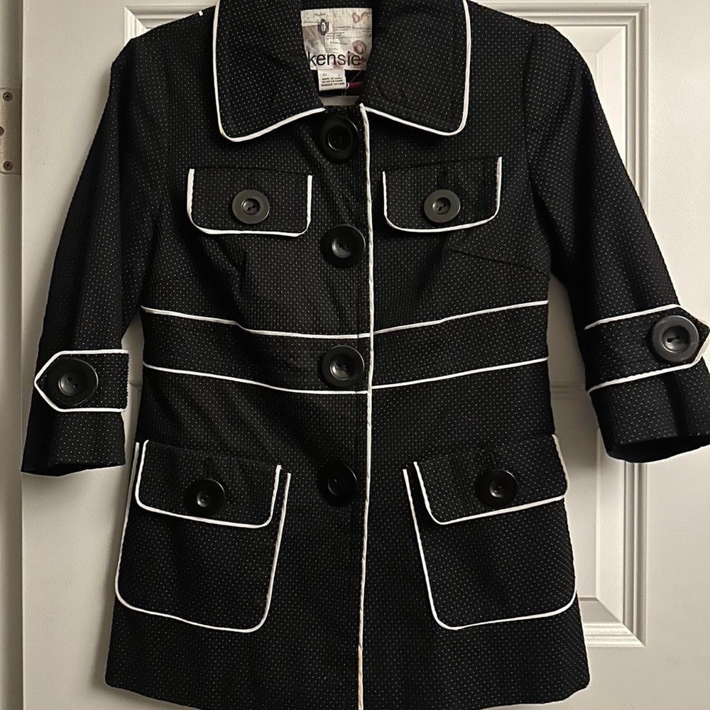 Kensie Black Trench Coat with White Accents